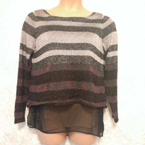 White House Black Market Striped Sheer Hem Blouse - Picture 1 of 13